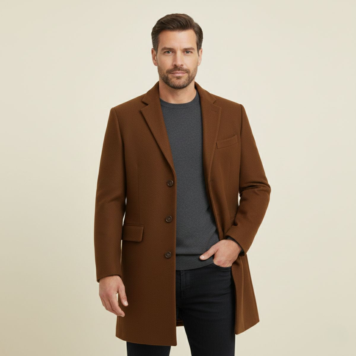 Men's Wool Blend Overcoat Single Breasted