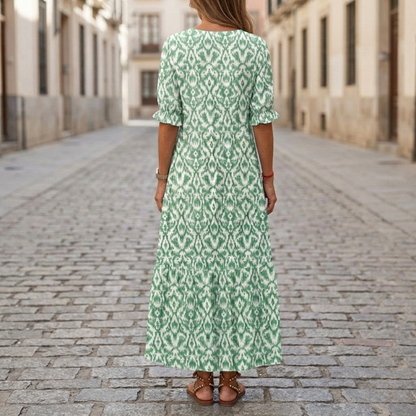 Maxi Dress Women Printed V Neck Half Sleeve