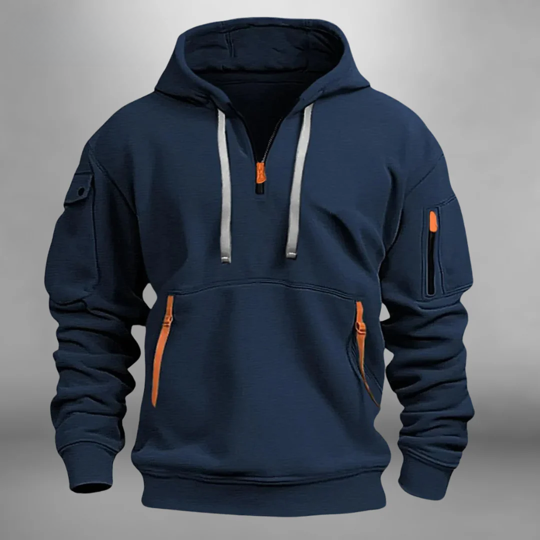 Men's Quarter Zip Hoodie Multi Pocket