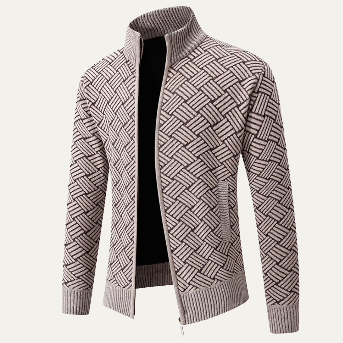 Men's Thick Knitted Full Zip Fleece Lined Jacket