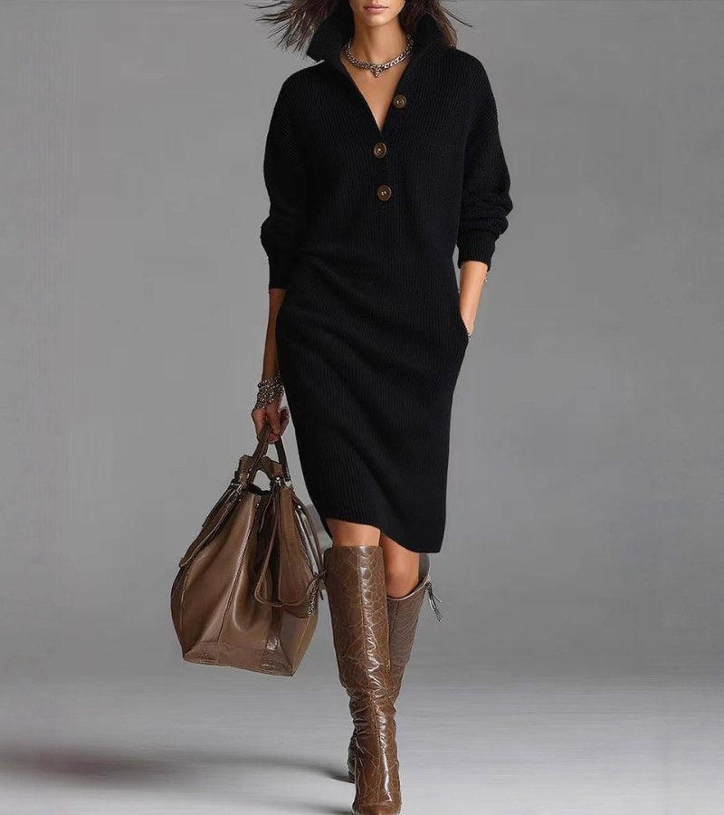 Classic Crew Neck Knit Midi Dress