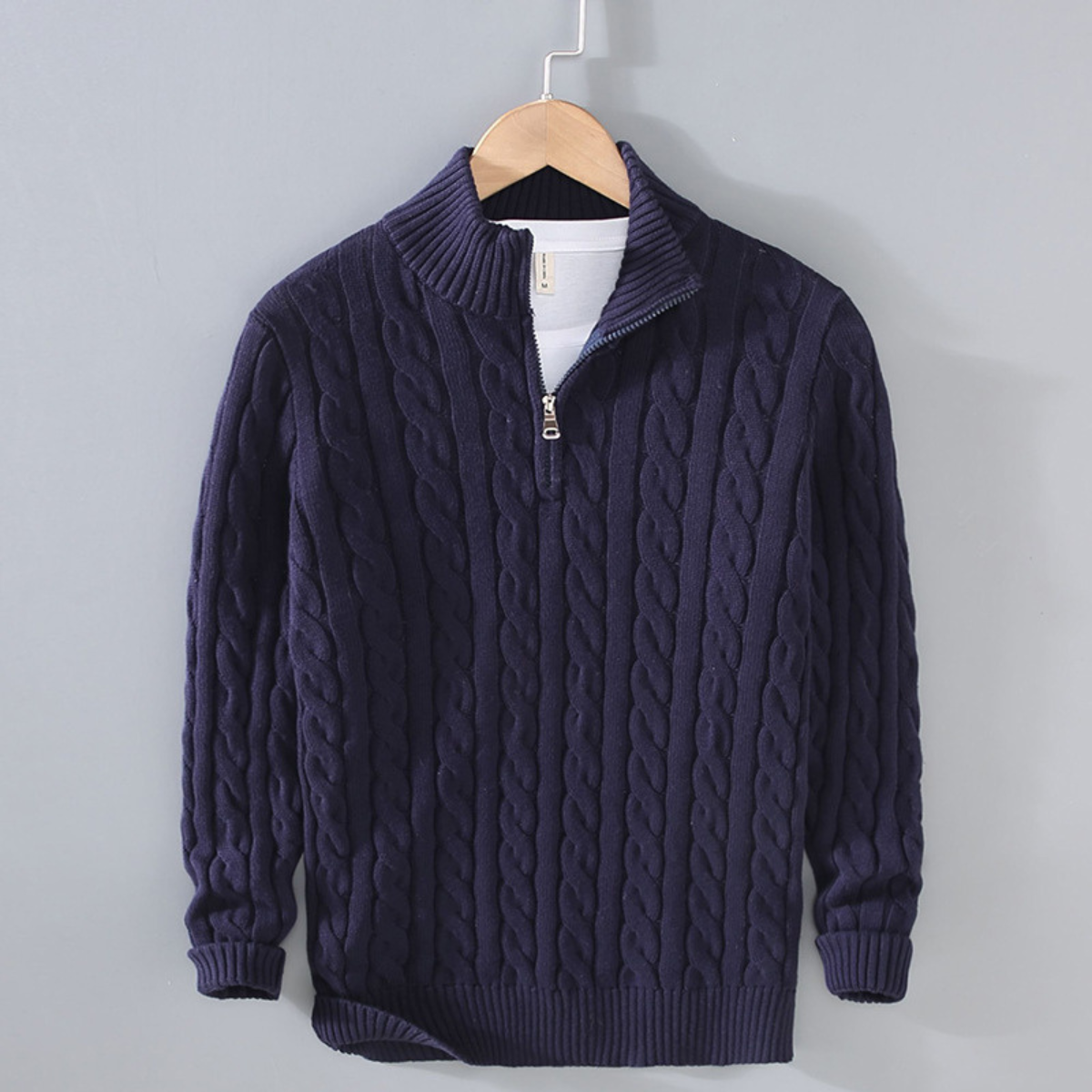 Men's Knit Quarter Zip Sweater Cable Pattern