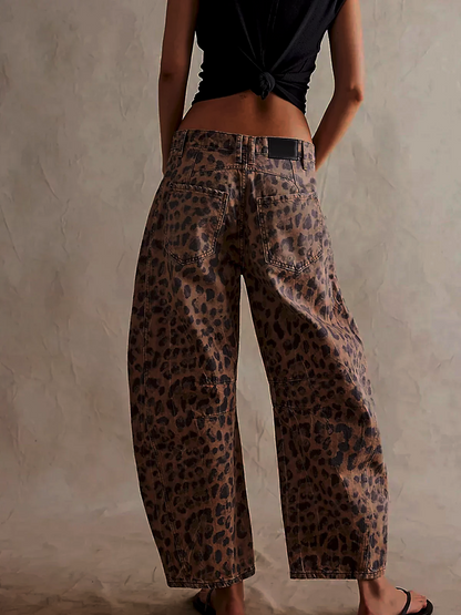 Women's Leopard Print Barrel Jeans