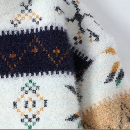 Men's Fleece Crewneck Sweater Nordic Pattern