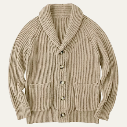 Men's Knit Cardigan Shawl Collar Khaki - VibreMode