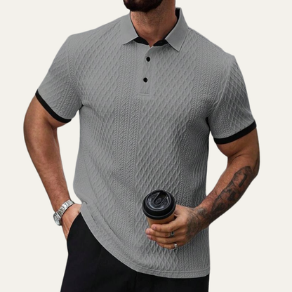Men's Textured Polo Shirt Contrast Collar