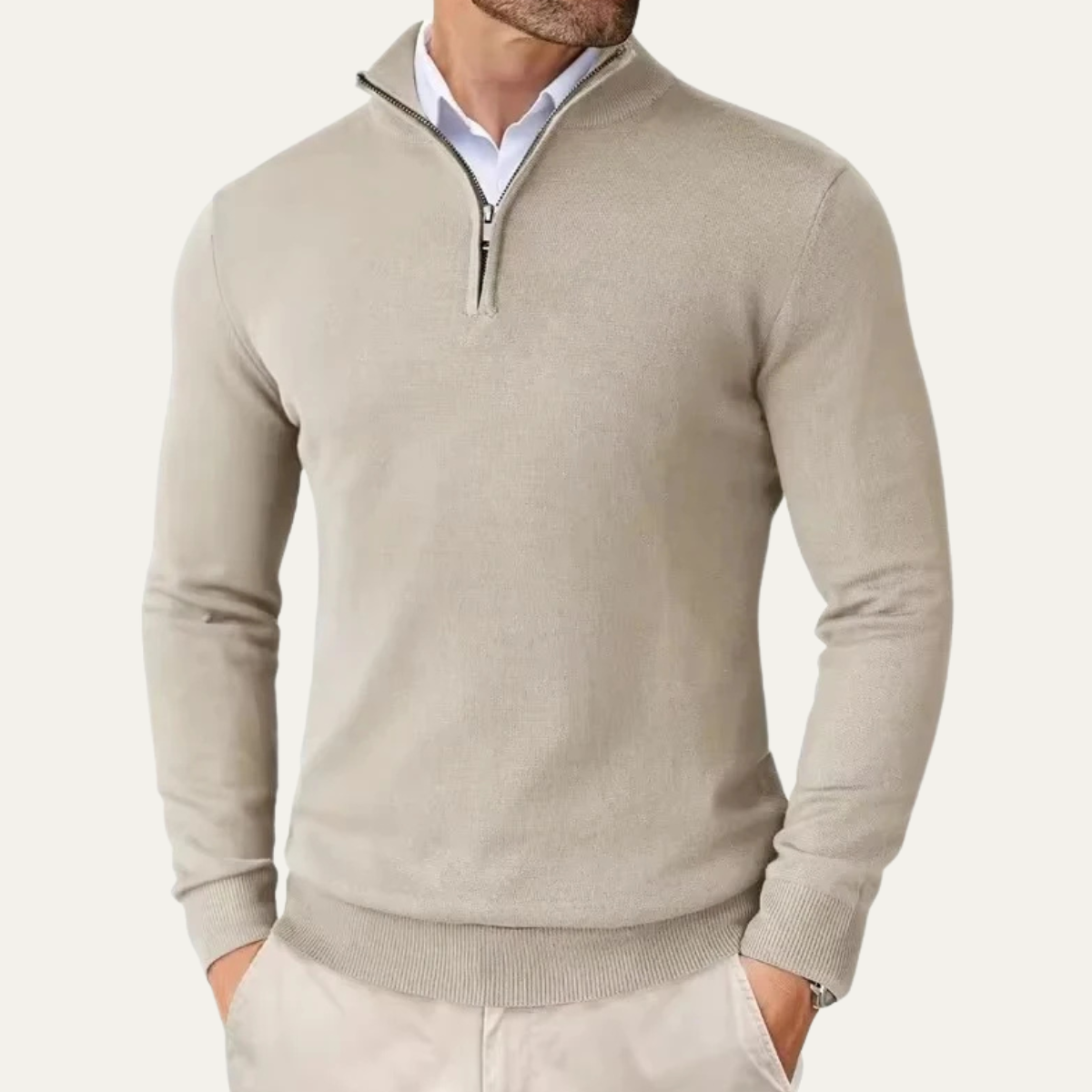 Men's Quarter Zip Knitted Sweater Mock Neck