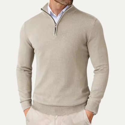 Men's Quarter Zip Knitted Sweater Mock Neck