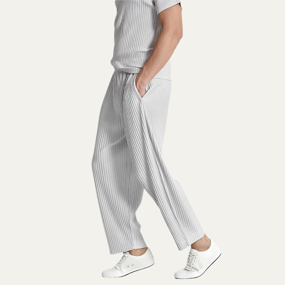 Aldercrest Men's Straight Leg Pants Silk Pleated Beige