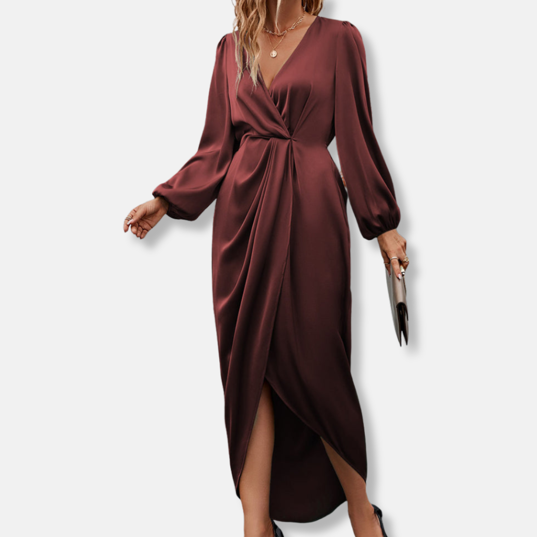 Women's Satin Midi Dress Asymmetric Hemline