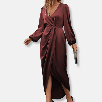Women's Satin Midi Dress Asymmetric Hemline