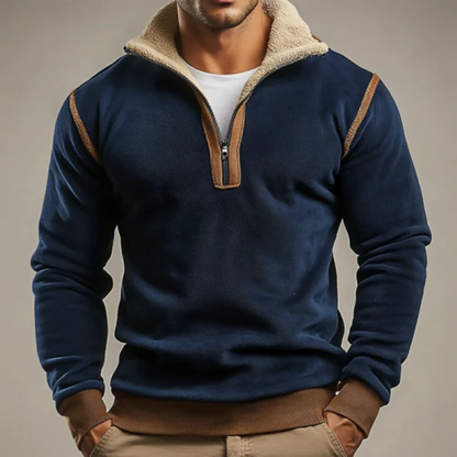 Men's Suede Patchwork Quarter Zip Sweater
