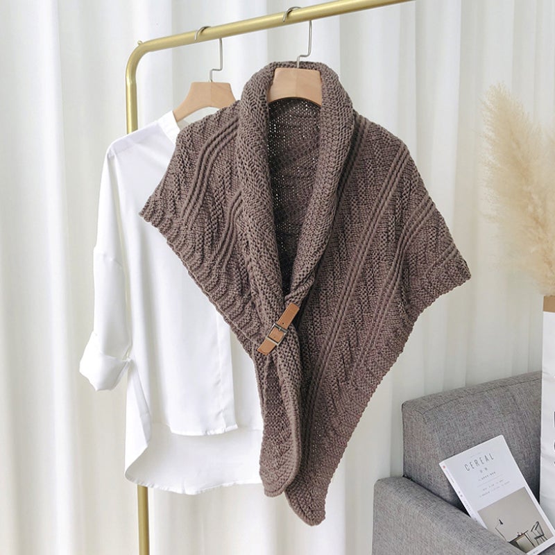 Triangular Knitted Scarf Leather Buckle