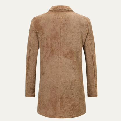 Fairchild Men's Double Breasted Plush Winter Coat Brown