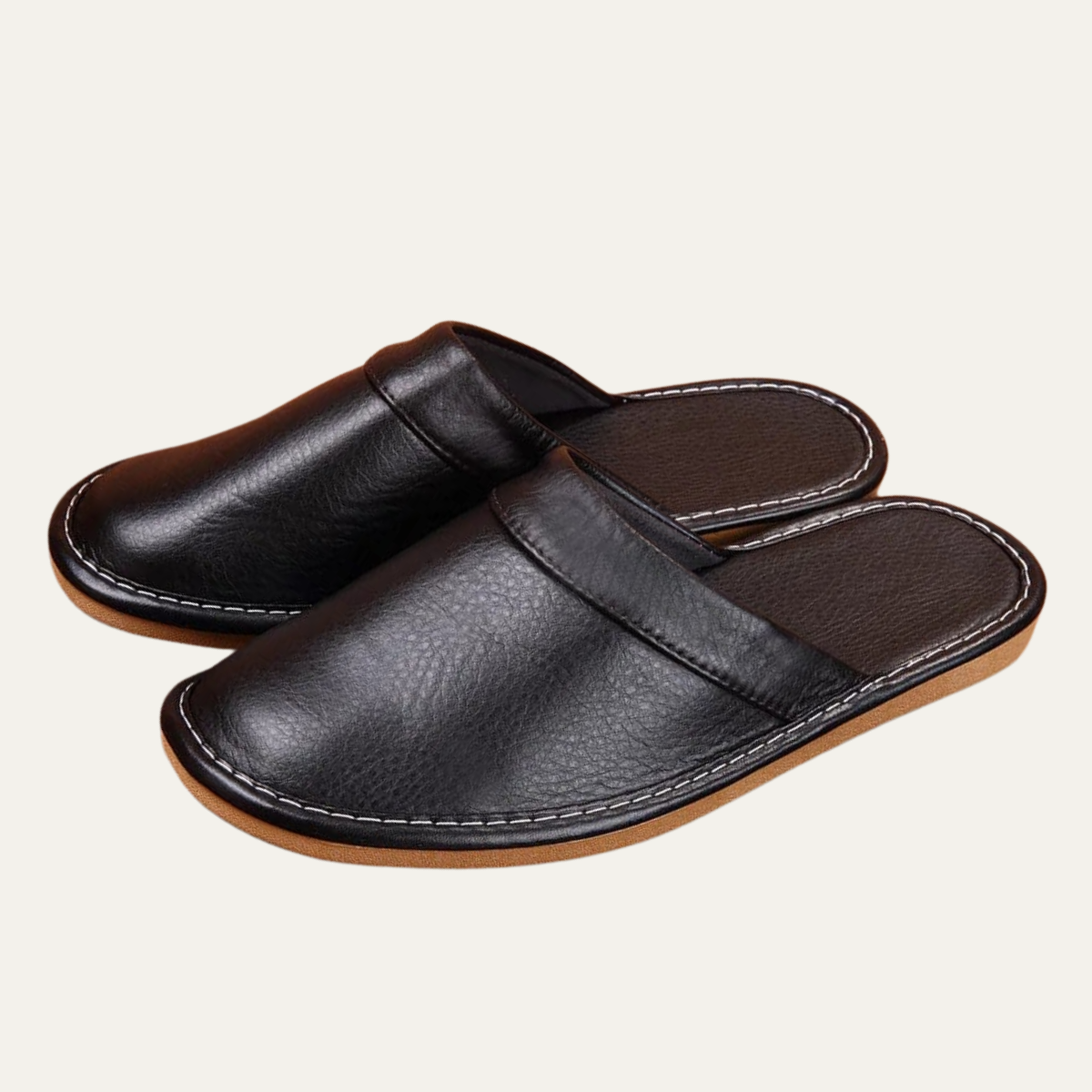 Lincoln Men's Leather Mule Slippers Brown - VibreMode