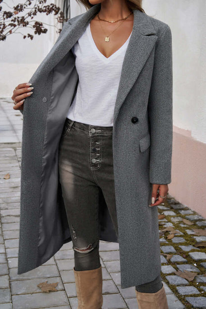 Women's Double Breasted Long Coat Warm Wool