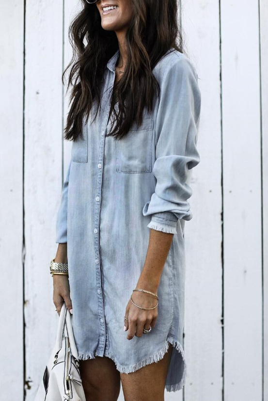 Relaxed Fit Women's Long Sleeve Shirt Dress