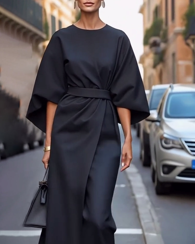 Women's Elegant Dress Lantern Sleeves Belted