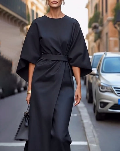 Women's Elegant Dress Lantern Sleeves Belted