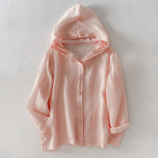 Women's Linen Hoodie Summer Beige - VibreMode