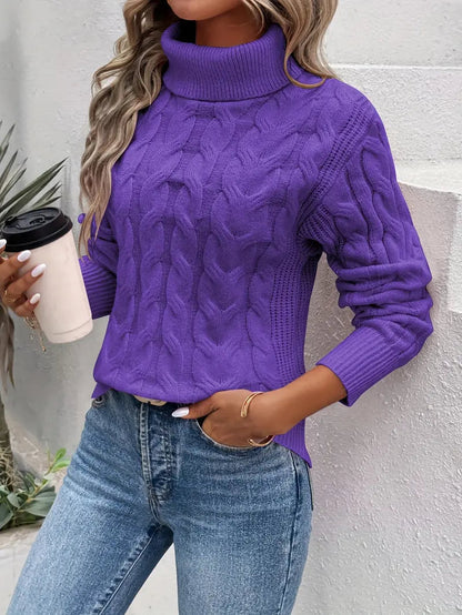 Women's Cable Knit Turtleneck Sweater - VibreMode
