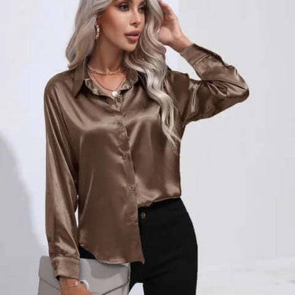 Women's Long Sleeve Satin Blouse Loose Fit