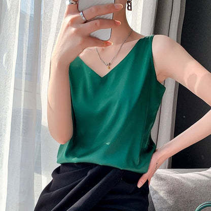 Elegant Loose Fit Satin Women's Tank Tops