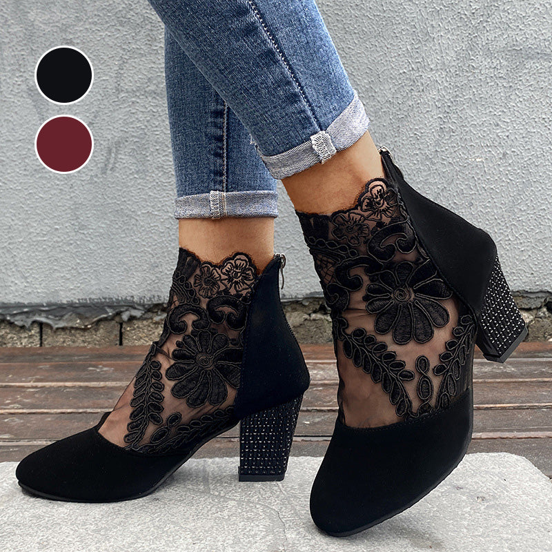 Comfortable Low Heel Women's Ankle Boots with Lace Detail