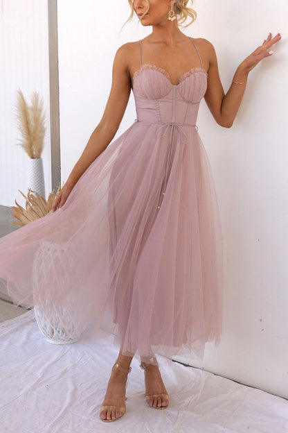 Women's Corset Midi Dress Tulle Skirt