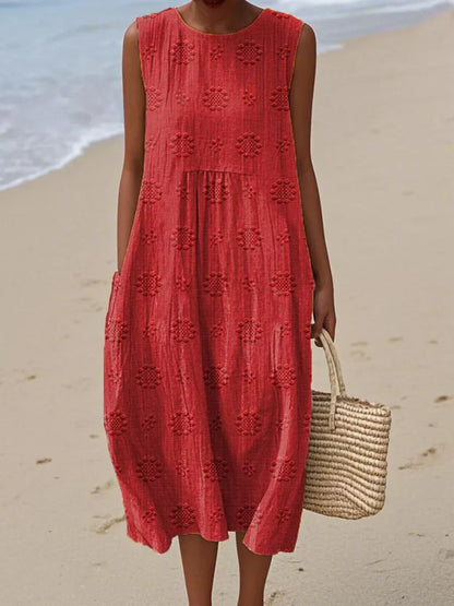 Chic Sleeveless Pockets Midi Summer Dress
