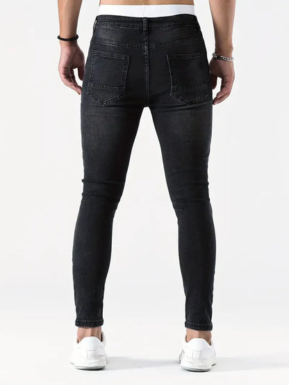 Men's Ripped Skinny Jeans Distressed Denim Dark Blue