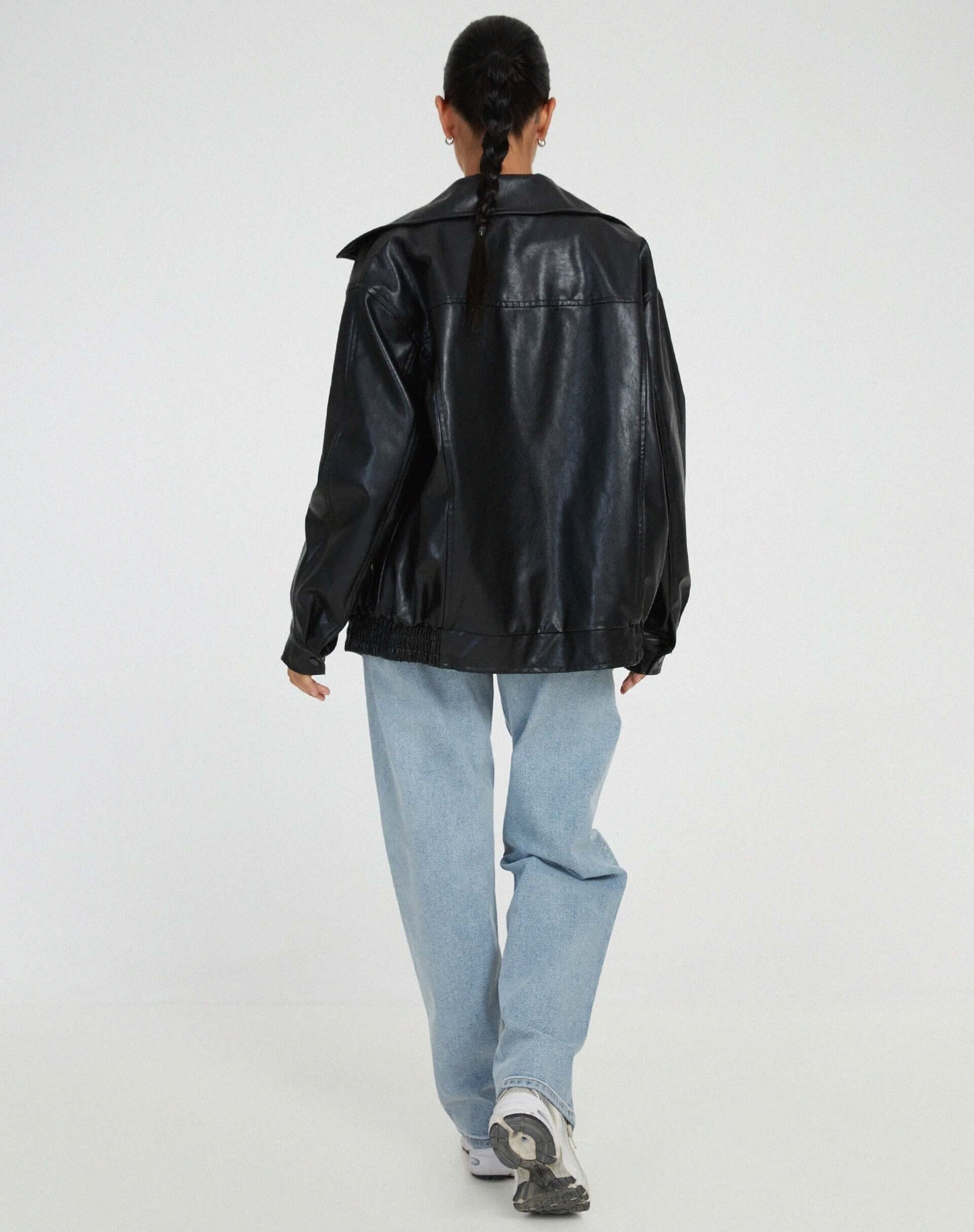 Women's Faux Leather Jacket Oversized Comfortable Black