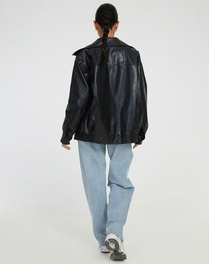 Women's Faux Leather Jacket Oversized Comfortable Black