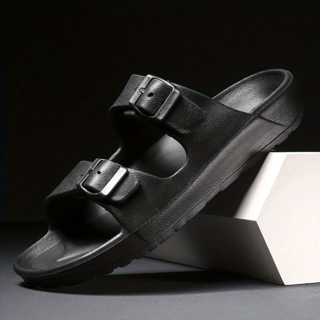 Men's Double Buckle Leather Sandal - VibreMode
