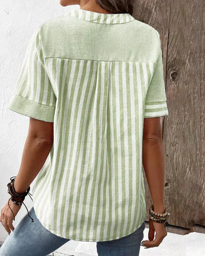 Women's Stripe Panel Blouse Button Front