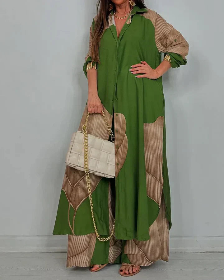 Women's Wide Leg Pantsuit Set Button Front