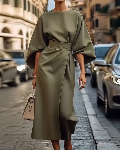 Women's Elegant Dress Lantern Sleeves Belted