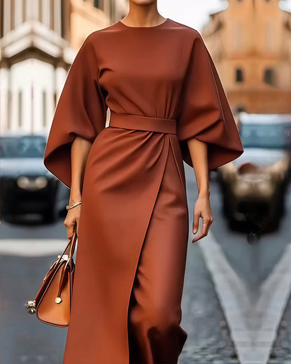 Women's Elegant Dress Lantern Sleeves Belted