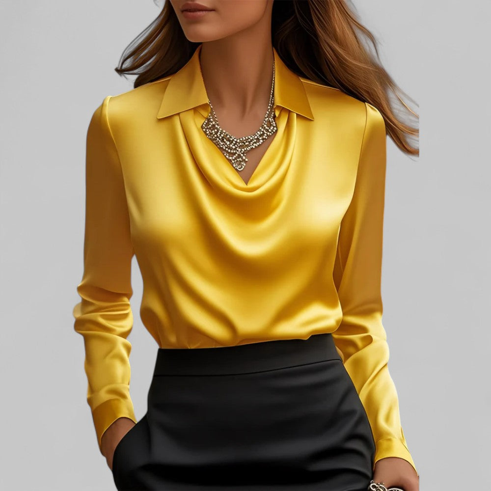 Women's Long Sleeve Satin Blouse Draped Neck