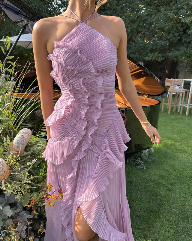 Elegant Pleated Neckline Maxi Formal Gown