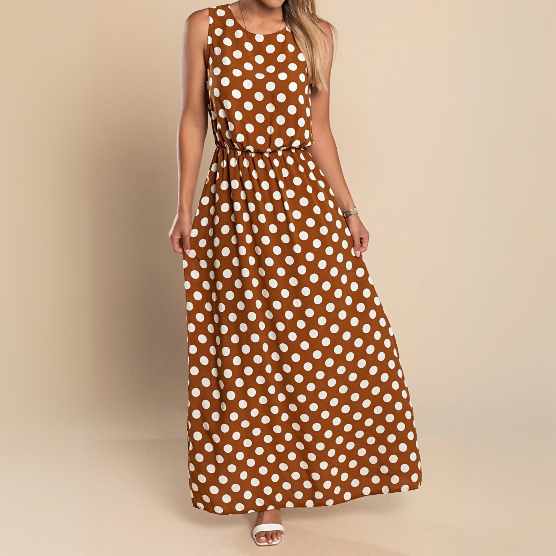 Women's Polka Dot Maxi Dress - VibreMode