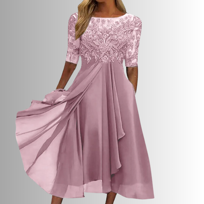 Elegant Lace Sleeve Midi Dress for Women