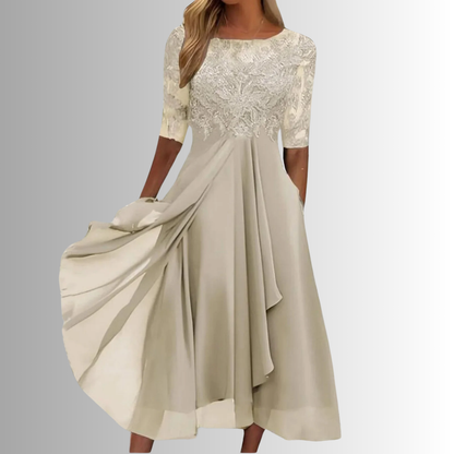 Elegant Lace Sleeve Midi Dress for Women