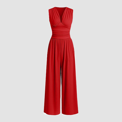 Women's V Neck Wide Leg Jumpsuit - VibreMode