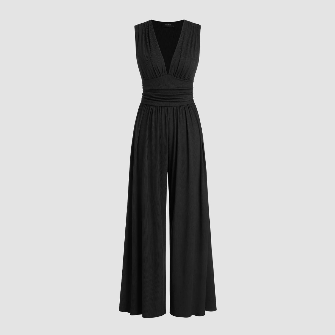 Women's V Neck Wide Leg Jumpsuit