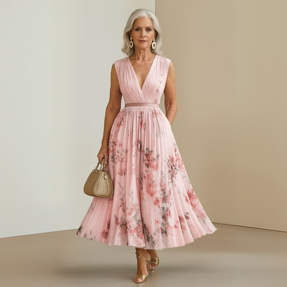 Women's Floral Midi Dress V-Neck Fit