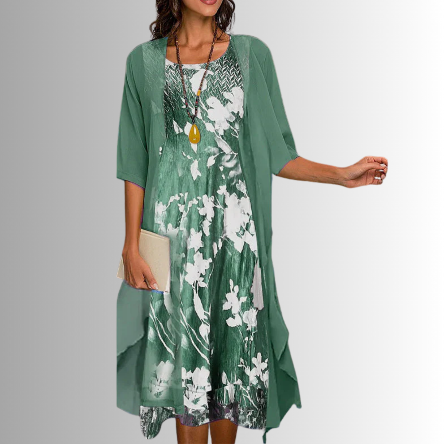 Women's Midi Dress Printed Square Neck Half Sleeve - VibreMode