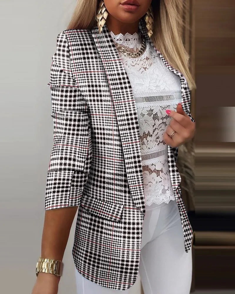 Image of Ariel | Women's 3/4 Sleeve Open Front Printed Blazer