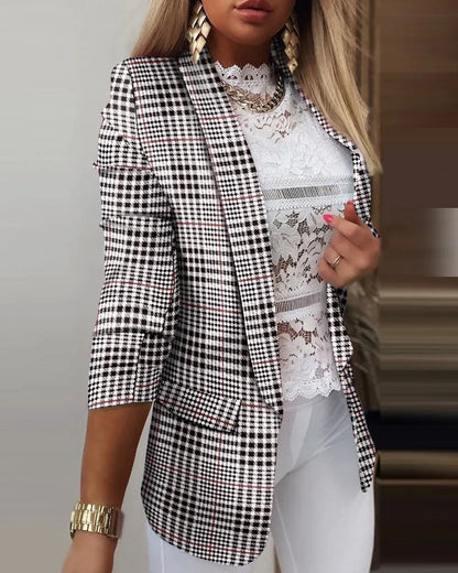 Image of Ariel | Women's 3/4 Sleeve Open Front Printed Blazer