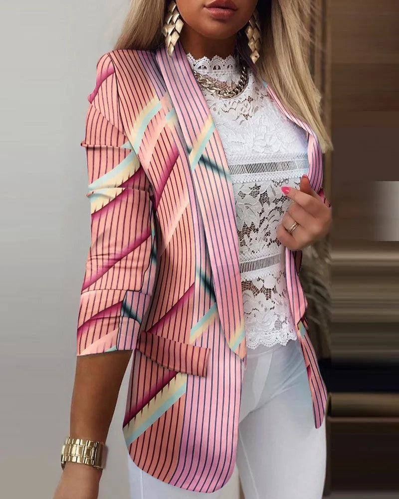 Image of Ariel | Women's 3/4 Sleeve Open Front Printed Blazer